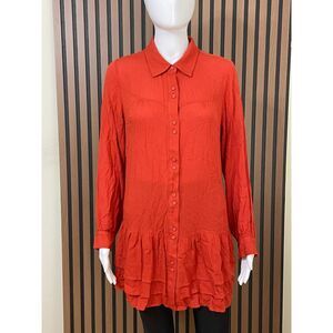 Soft Surroundings Women's S Orange Button-Up Rayon Tunic Shirt Casual Minimalist